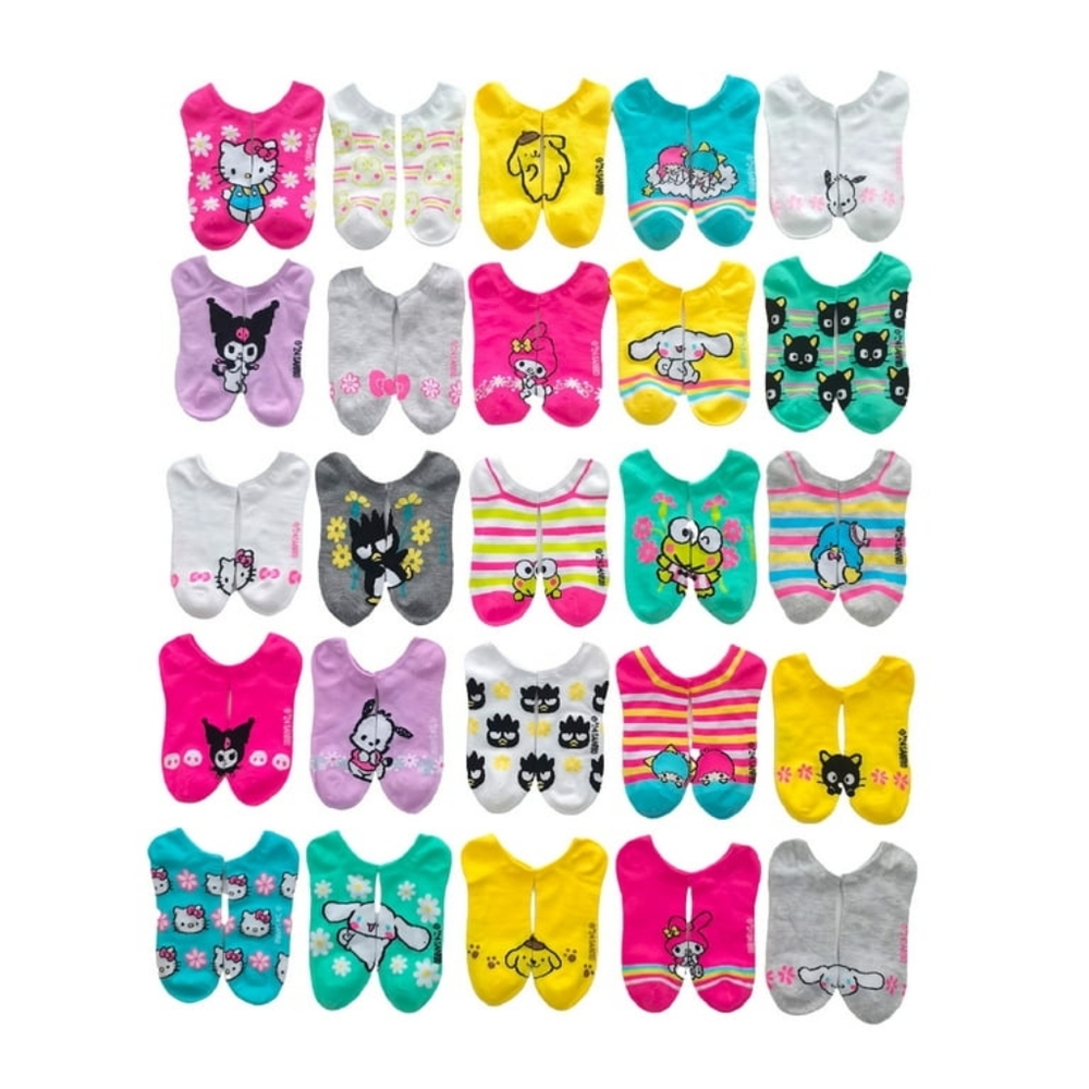 25 Sanrio No-Show Socks Bundle Pack
